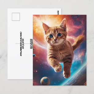 Galactic Ginger Taby i ett Cosmic Space Äventyr Vykort