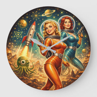 Galactic Guardians Retro Space Girls Stor Klocka