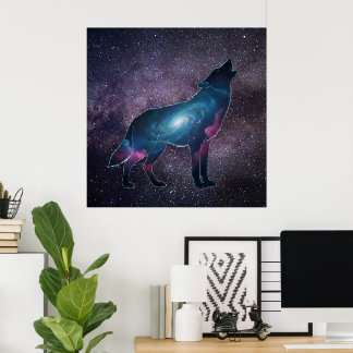Galactic Howling Wolf Silhouette Poster
