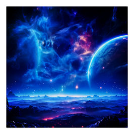 Galactic Oasis: Blue Nebula Stellar liggande Perfect Poster