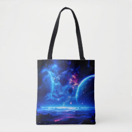 Galactic Oasis: Blue Nebula Stellar liggande Tygkasse