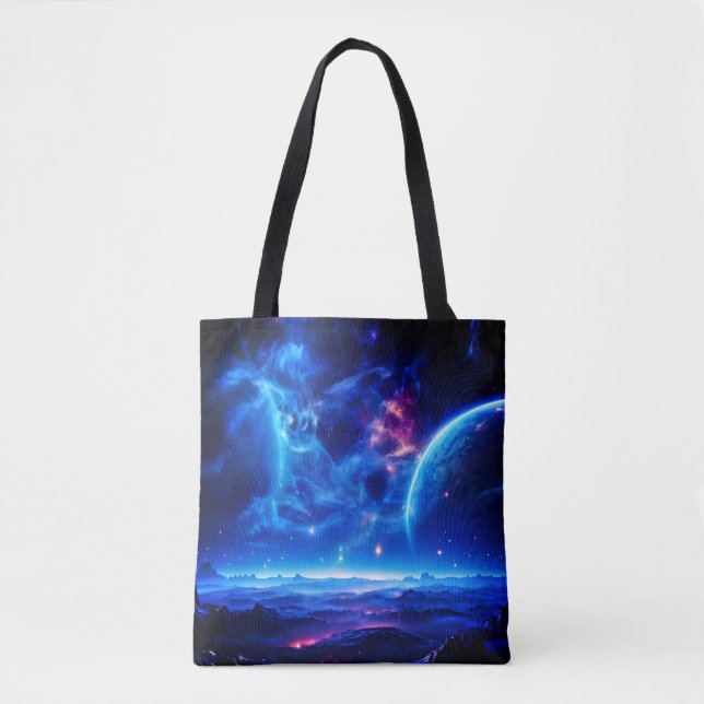 Galactic Oasis: Blue Nebula Stellar liggande Tygkasse (Framsida)