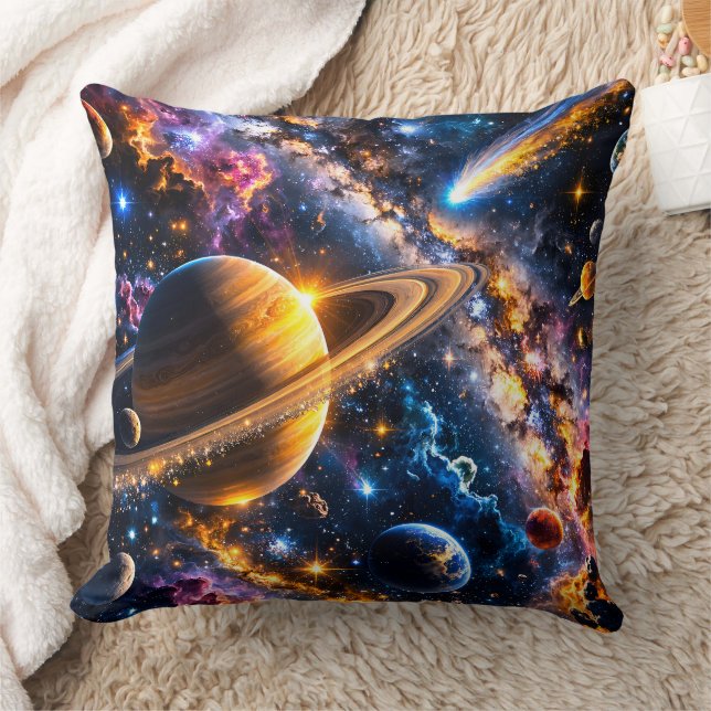 Galactic Odyssey rymdnebulosa och Saturnus-blick Kudde (Filt)