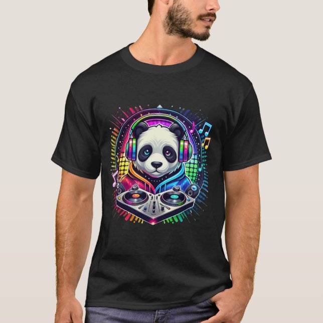 Galactic Panda DJ - Cyberpunk Music Vibes Merch T Shirt (Framsida)