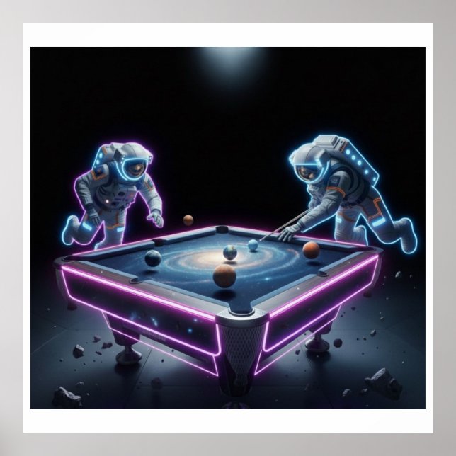 Galactic Pool Night – Astronauts Playing Cosmic Bi Poster (Framsidan)
