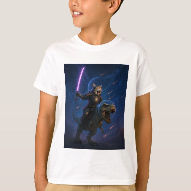 Galactic Samurai Cat på T Rex Shirt (Framsida)