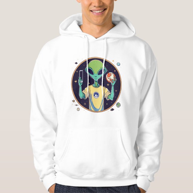 Galactic Selfie Explorer - minimalistiskt Alien Hoodie (Framsida)