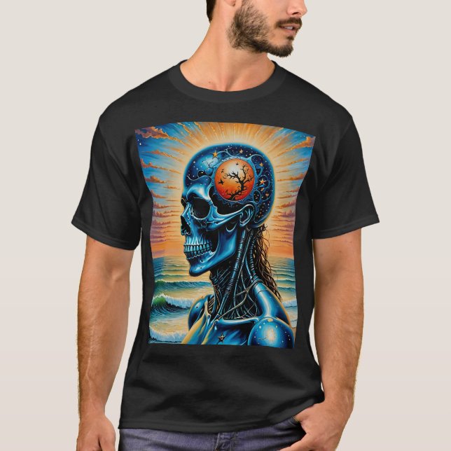 Galactic Skull Sunset Ocean Shirt T Shirt (Framsida)