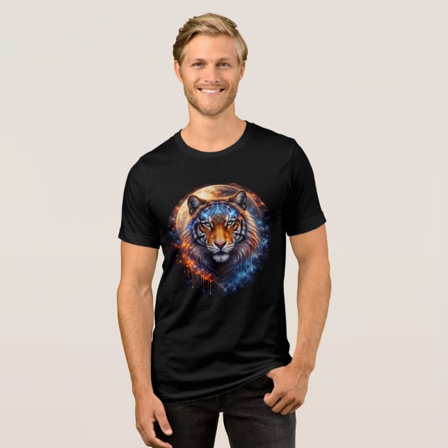 Galactic Tiger with Moon & Sacred Geometry T Shirt (Framsida Full)