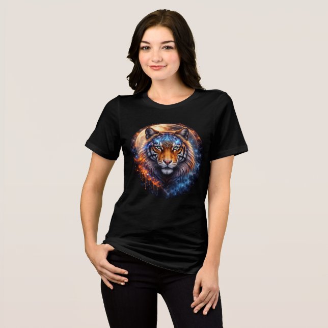 Galactic Tiger with Moon & Sacred Geometry T Shirt (Framsida Full)