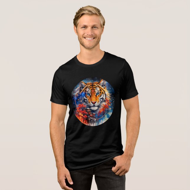 Galactic Tiger with Temple and Cherry Blossoms T Shirt (Framsida Full)
