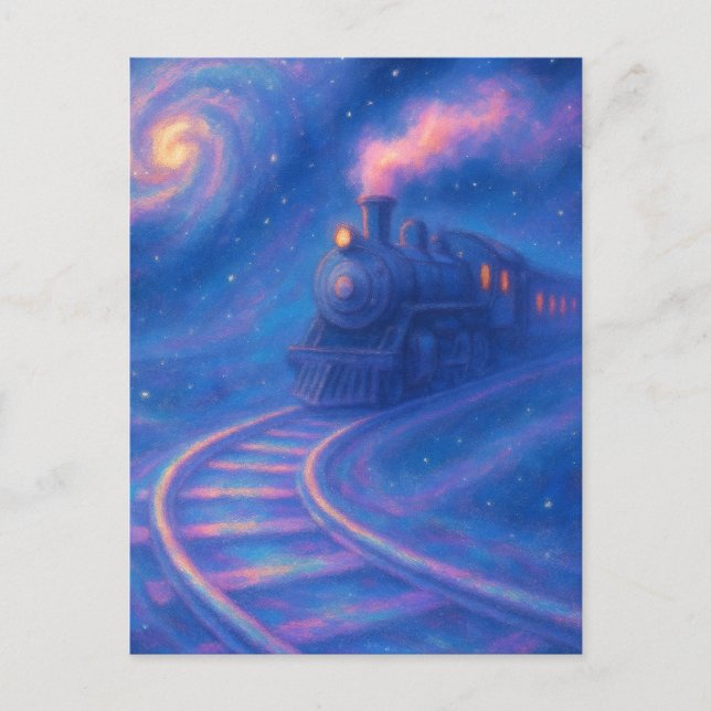 Galactic Train Track - Pastel Style Fantasy Art Vykort (Framsida)