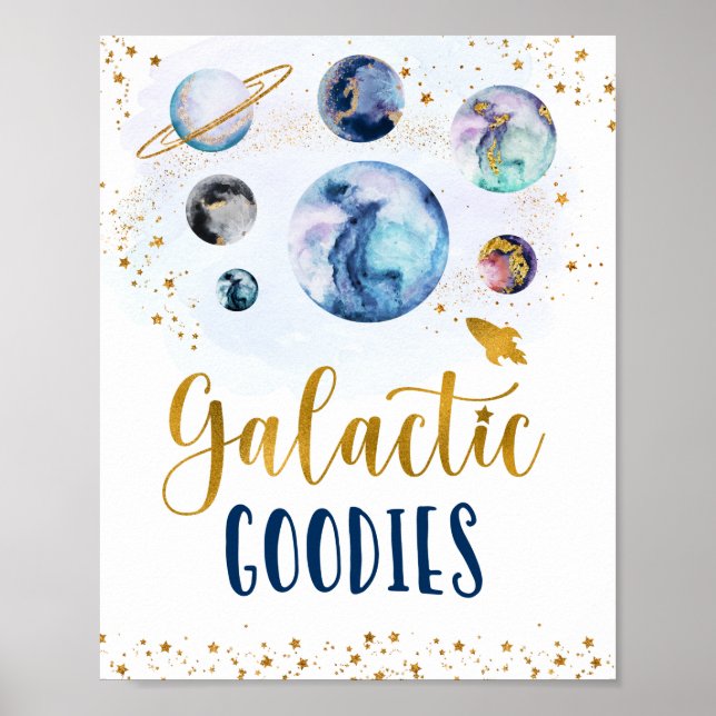 Galactice Goodies Galaxy Blue Guld Space Birthday Poster (Framsidan)