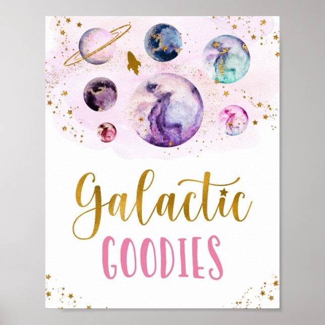 Galactice Goodies Galaxy Rosa Guld Space Birthday Poster (Framsidan)