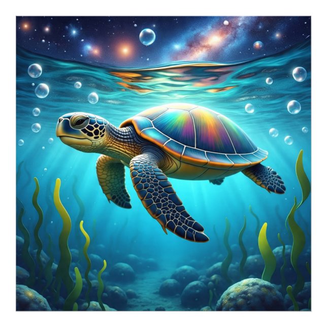 Galactice Sea Turtle Fototryck (Framsidan)