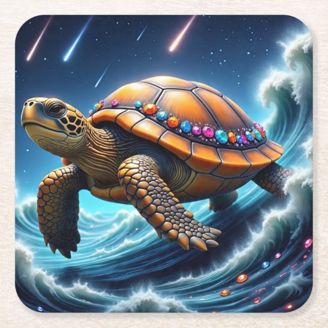 Galactice Sea Turtle Underlägg Papper Kvadrat (Framsidan)