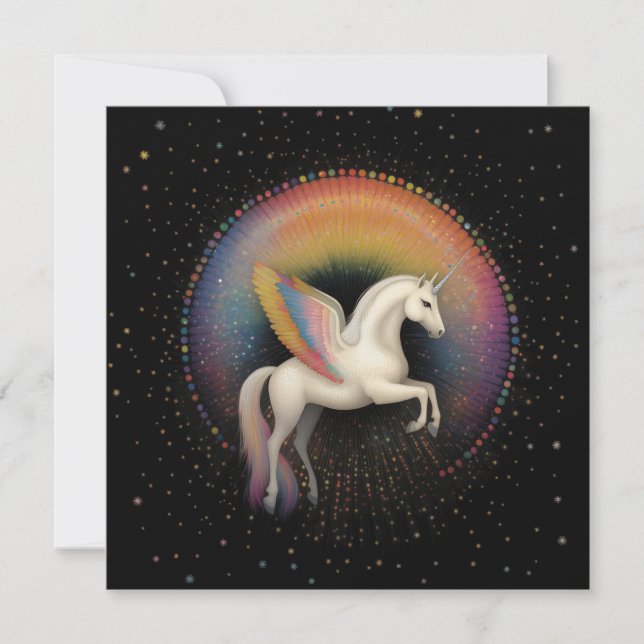 Galactice Unicorn Rainbow Färgad Stars Deep Space Inbjudningar (Framsida)