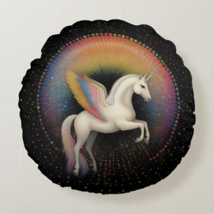 Galactice Unicorn Rainbow Färgad Stars Deep Space Rund Kudde