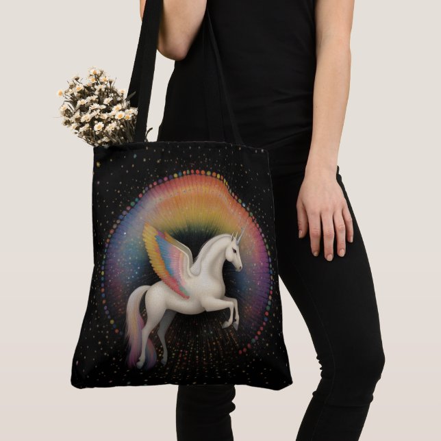 Galactice Unicorn Rainbow Färgad Stars Deep Space Tygkasse (Närbild)