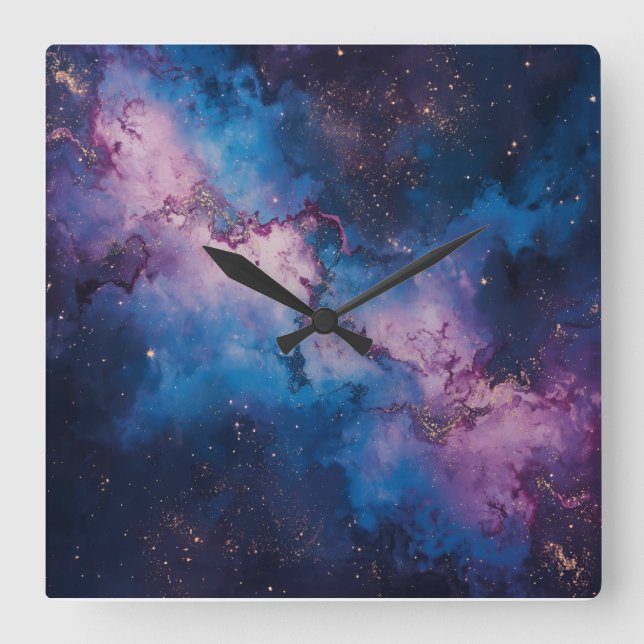 Galactiska visare - Abstrakt Space Canvas Fyrkantig Klocka (Framsida)