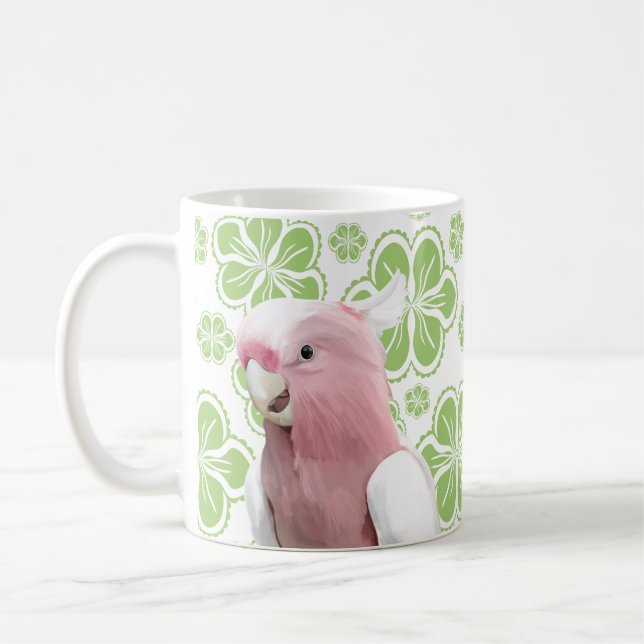 Galah Cockatoo Parrot Grönt Flowers Kaffemugg (Vänster)