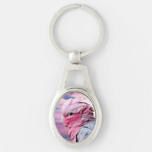 Galah kakadua ovalt silverfärgad nyckelring