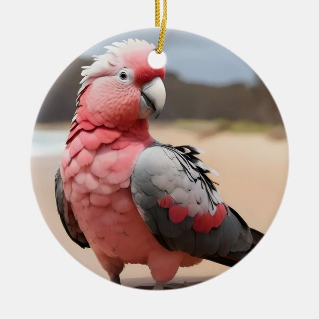 Galah står på stranden julgransprydnad keramik (Framsidan)