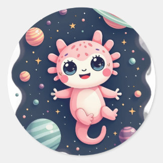 Galaktisk Axolotl Kosmisk Rymd Kawaii - Söt Rymd  Runt Klistermärke