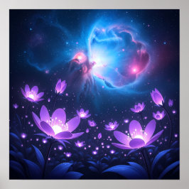 Galaktisk blomsterträdgård under det kosmiska ljus poster