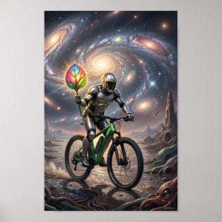 Galaktisk cyklist med lysande blad-affisch poster