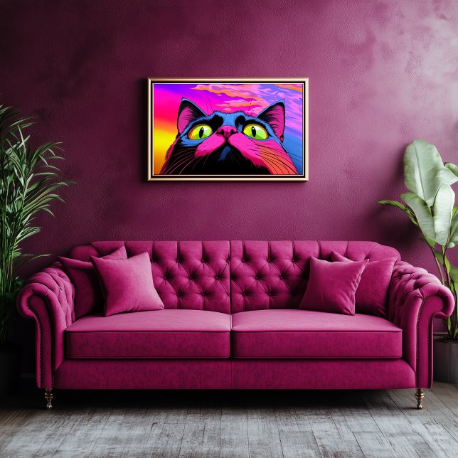 Galaktisk kuriositet: Kattens Kosmiska tidning Canvastryck (Ginormous Cat Looking Up - Psychedelic Art)