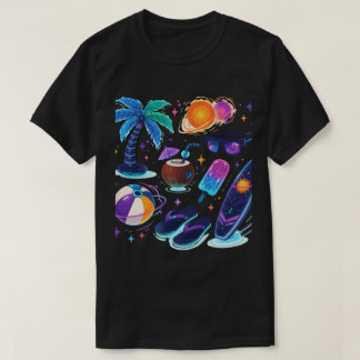 Galaktisk Sommar Känsla T-Shirt – Futuristisk Neon