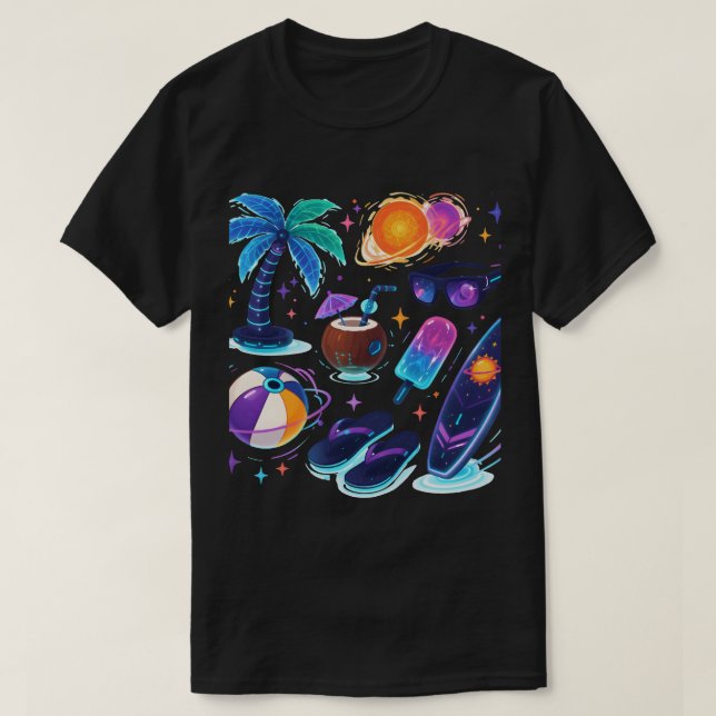 Galaktisk Sommar Känsla T-Shirt – Futuristisk Neon (Design framsida)