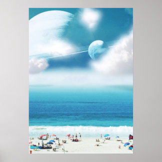 Galaktisk strand surrealistiskt foto poster