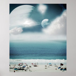 Galaktisk strand surrealistiskt foto poster