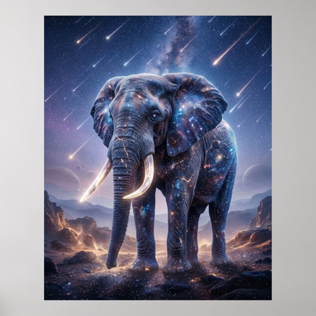 Galaktiska Elefant Stjärnfall Himmel Poster (Framsidan)