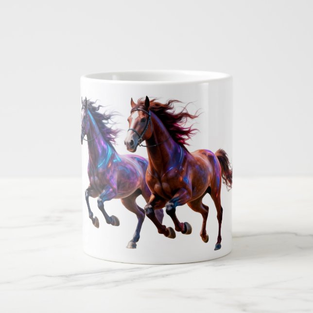 Galaktiska Löpnde Neon Mystika Hästar  Par Fantasy Jumbo Mugg (Framsidan)