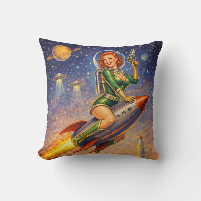 Galaktiska Pin-Ups Retro Sci-Fi Kudde (Framsida)