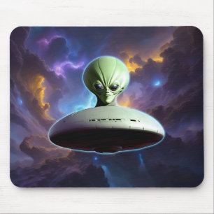 Galaktiskt möte: Grönt Alien Head UFO Äventyr Musmatta
