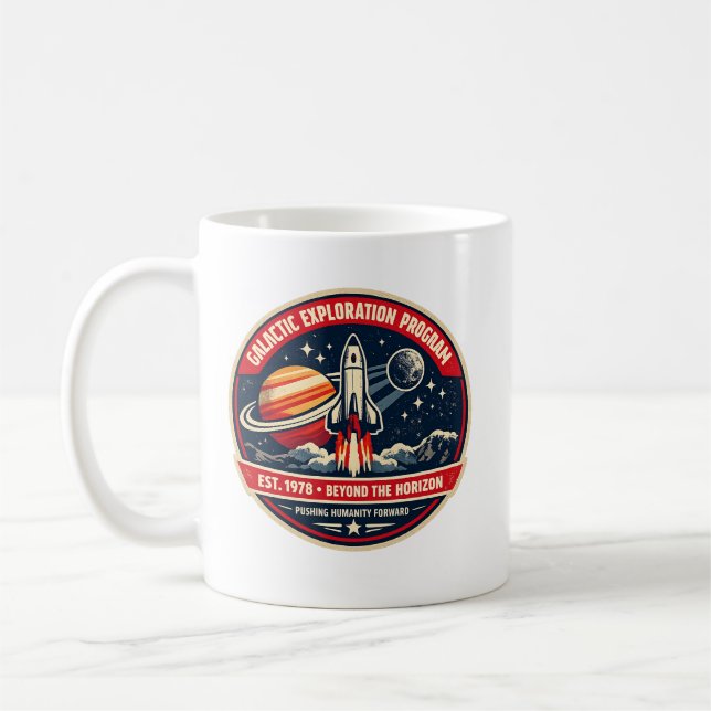 Galaktiskt Utforskningsprogram Vintage Rymduppdrag Kaffemugg (Vänster)