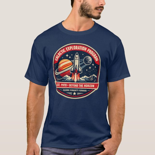 Galaktiskt Utforskningsprogram Vintage Rymduppdrag T Shirt (Framsida)