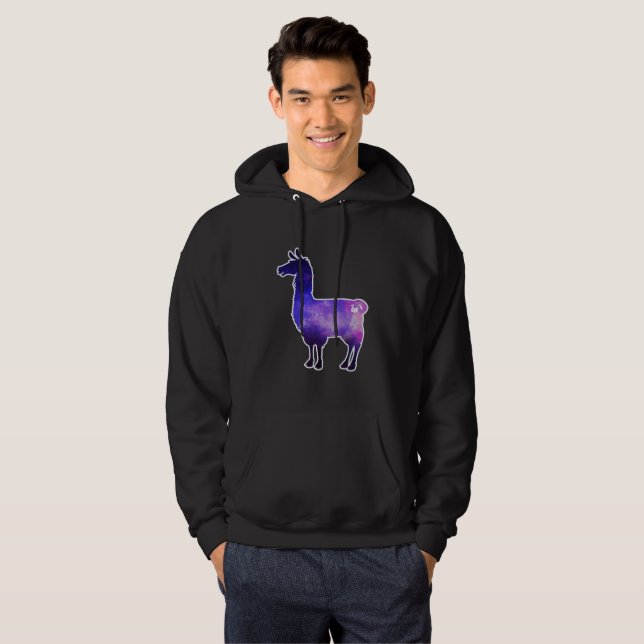 Galaktisktt LlamaHoodie Sweatshirt Med Luva (Hel framsida)