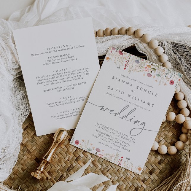 Galant Multifärgad Wildblomma Front & Back Bröllop Inbjudningar (Skapare uppladdad)