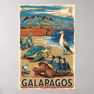 Galapagos Djur Resa Konst Vintage Poster