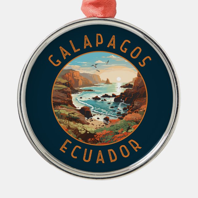 Galapagos Islands Retro Distress Circle Julgransprydnad Metall (Framsidan)