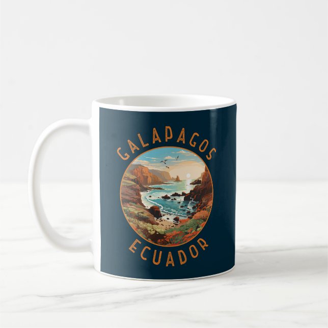 Galapagos Islands Retro Distress Circle Kaffemugg (Vänster)