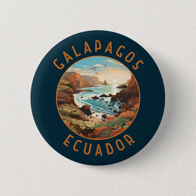 Galapagos Islands Retro Distress Circle Knapp (Framsida)