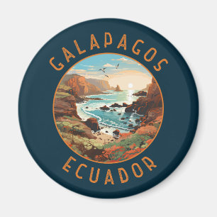 Galapagos Islands Retro Distress Circle Magnet