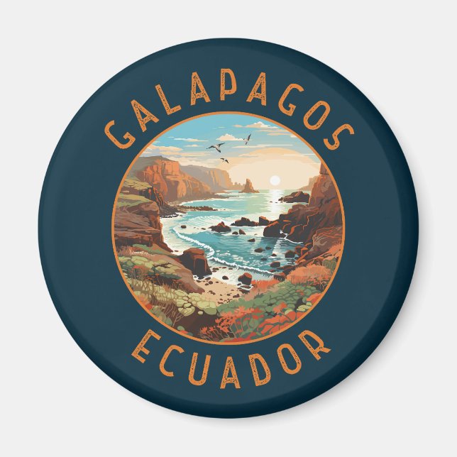 Galapagos Islands Retro Distress Circle Magnet (Framsidan)