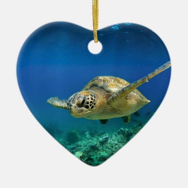 Galapagos paradise grönt sea sköldpadda under vatt julgransprydnad keramik (Framsidan)